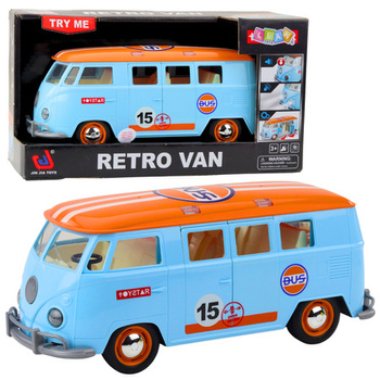 Samochód Retro Van Bus Światła Dźwięki Otwierane Drzwi Niebieski