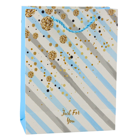 Torba Prezentowa Papierowa Niebieska Różowa Brokat 23 x 18 x 10,5 cm