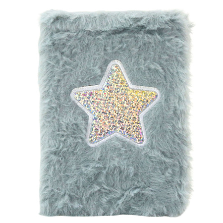 Pluszowy Notatnik W Linie Błyszcząca Gwiazda Szary A6 80 Kartek