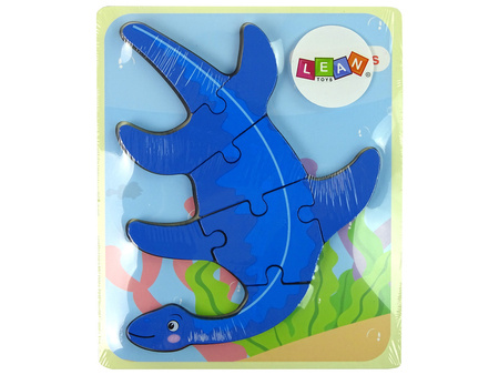Drewniane Puzzle Dinozaur Pterodaktyl Różowy Pliosaurs Niebieski