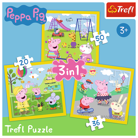 Puzzle - 3w1 (20, 36, 50) - Wesoły dzień Peppy - Świnka Peppa - Trefl 34849