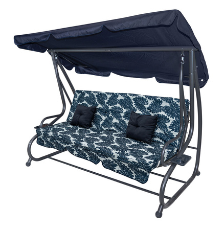 Huśtawka Ogrodowa Siedzisko Textylina 2x1 Wzór Liście Granatowa