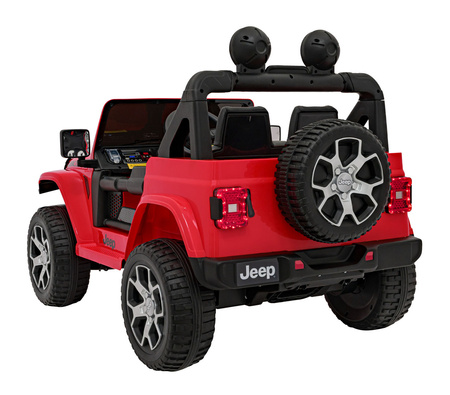 Jeep Wrangler Rubicon na akumulator dla dzieci Czerwony + Pilot + Radio MP3 LED + Koła EVA