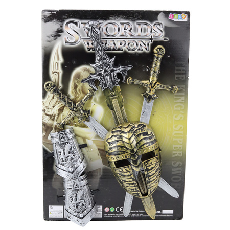 Zestaw Rycerski 3 Miecze Maska Ochraniacze Realistyczne Zdobienia