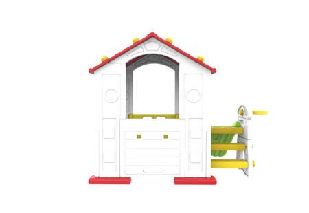 Domek Ogrodowy 3w1 dla dzieci Czerwony Dach + Zjeżdżalnia + Koszykówka