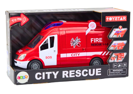 Auto Strażackie Wóz Światła Dźwięki Otwierane Drzwi Napęd Czerwony