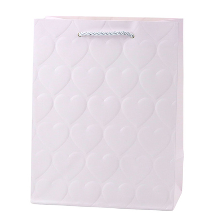Torba Prezentowa Elegancka Tłoczone Serca Pastelowa 23 x 18 x 10,5 cm