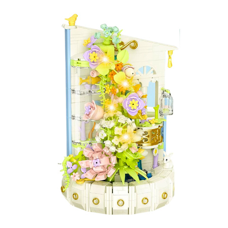 Klocki Konstrukcyjne Kompozycja Kwiatowa Z Wieżą Światła LED 632 el.