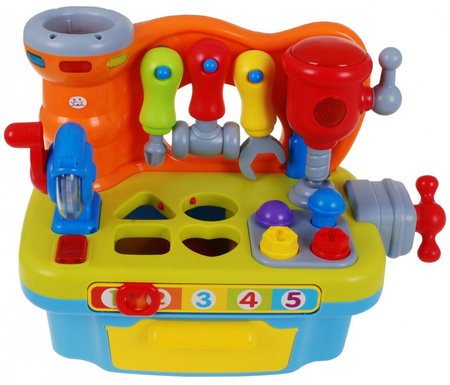 Wielofunkcyjny Warsztat sensoryczny dla dzieci 18m+ Grzechotka + Sorter kształtów + Dźwięki Światła