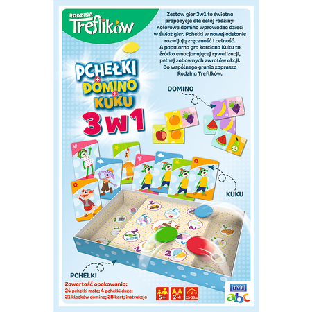 Gra rodzinna Rodzina Treflików 3w1 Domino Pchełki Kuku Trefliki Trefl 01921