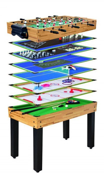 Stół do gier 12w1 dla dzieci i dorosłych + 105x57x71cm + Piłkarzyki Cymbergaj Bilard Tenis stołowy Szachy Kręgle