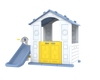 Domek Ogrodowy 3w1 dla dzieci Niebieski Dach + Zjeżdżalnia + Koszykówka