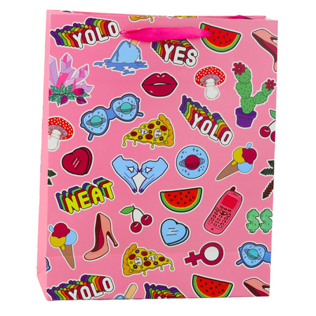 Torba Prezentowa Naklejki Kolorowe Znaczki 32 x 26 x 12 cm