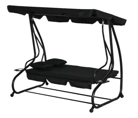 Huśtawka Czteroosobowa Ogrodowa Bujana Daszek Wolnostojąca Czarna