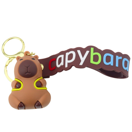 Brelok Figurka Kapibara Z Żółtym Plecakiem Zawieszka Karabińczyk Kółko