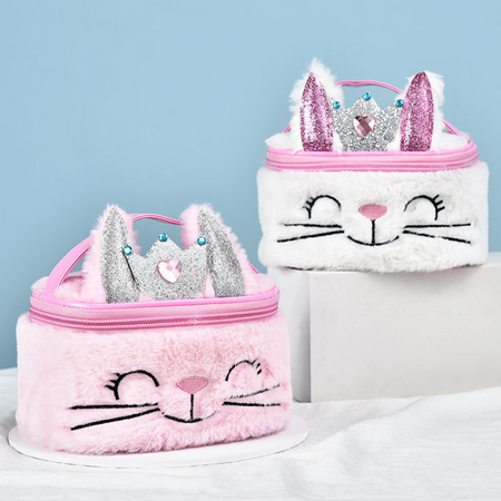 Pluszowa Kosmetyczka Dziecięca Króliczek Brokat Różowa 20cm