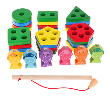 Drewniana Zabawka Edukacyjna 2w1 dla dzieci 3+ Układanka sensoryczna + Gra Łowienie rybek