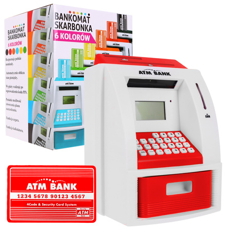 Bankomat skarbonka dla dzieci 3+ czerwony Interaktywne funkcje + Karta bankomatowa