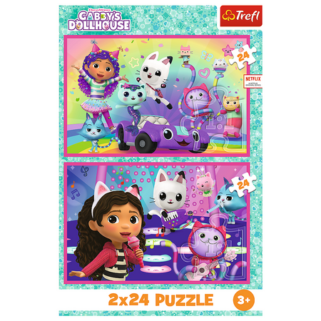 Puzzle - 2x24 - Zabawy z Gabby - Koci Domek Gabi - Trefl 34433