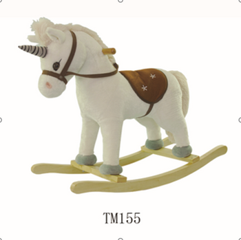 Bujany Konik Jednorożec na Biegunach dla dzieci 24m+ Biały + Dźwięki + Drewniana rączka + Wygodne siedzisko + Drewniane płozy