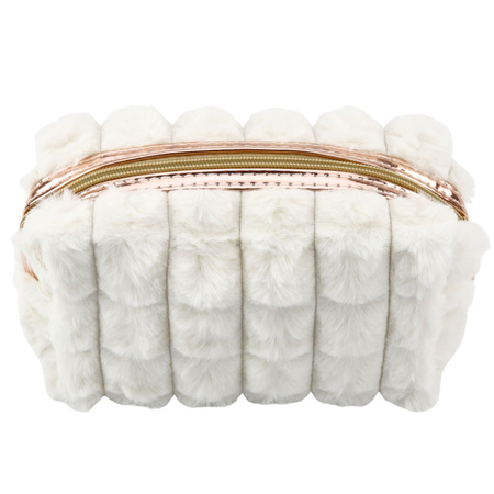 Kosmetyczka Pluszowa Z Uchwytem Pojemna Biała 20cm