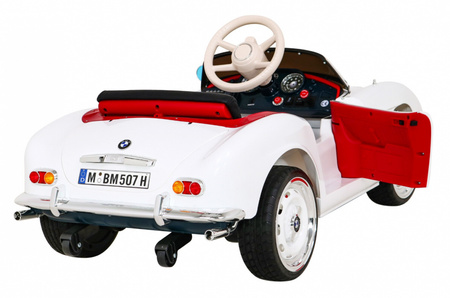 Autko BMW 507 Retro elektryczne dla dzieci Biały roadster