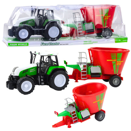Traktor Rolniczy Farmerski Z Przyczepą Mieszalnik Paszy Zielony 50cm