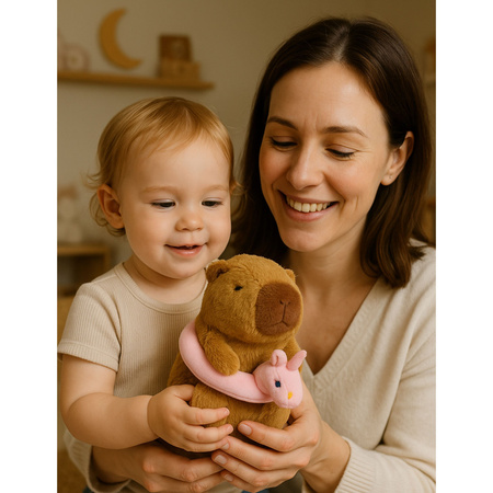 Pluszowa Kapibara Różowe Koło Ratunkowe Z Jednorożcem Brązowa 20cm