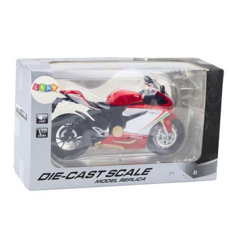 Motocykl Sportowy Metalowy Czerwono Biały Światła Dźwięki 1:12