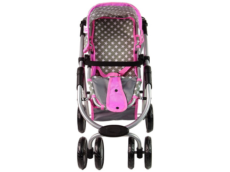 Wózek Dla Lalek Spacerówka 2 w 1 Gondola Torba Różowy Gwiazdki