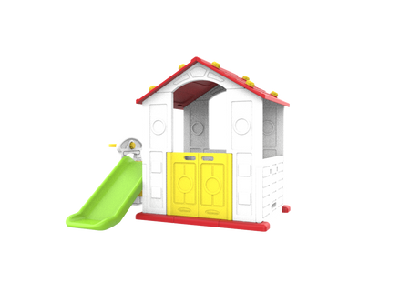 Domek Ogrodowy 3w1 dla dzieci Czerwony Dach + Zjeżdżalnia + Koszykówka