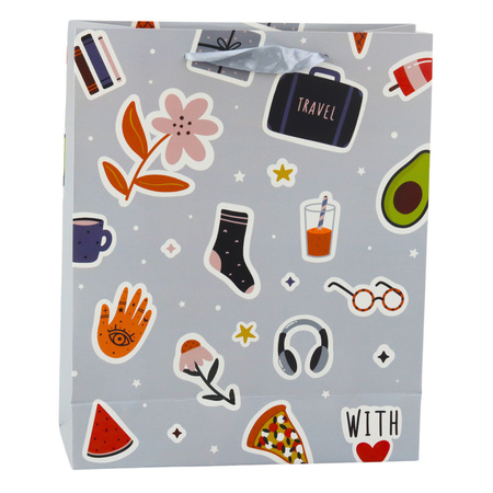 Torba Prezentowa Naklejki Kolorowe Znaczki 32 x 26 x 12 cm