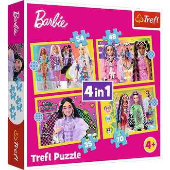 Puzzle - 4w1 (35, 48, 54, 70) - Wesoły świat Barbie - Trefl 34626
