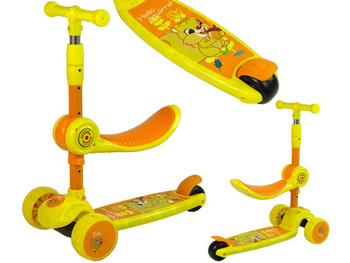 Hulajnoga Trójkołowa Balansowa Siodełko Żółte Muzyka Diody Wiewiórka