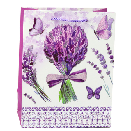 Torba Prezentowa Papierowa Lawenda Brokatowe Elementy 23 x 18 x 10,5 cm