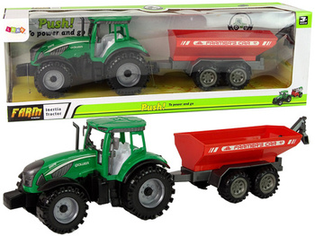 Zielony Traktor z Czerwoną Przyczepką Napęd Frykcyjny