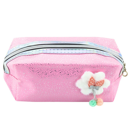 Piórnik Kosmetyczka Kokardka Połyskujące Drobinki Różowy