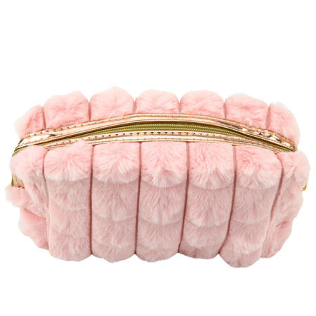 Kosmetyczka Pluszowa Z Uchwytem Pojemna Różowa 20cm