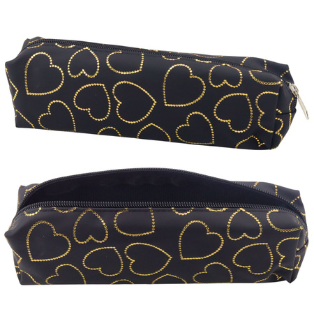 Piórnik Szkolny Biurowy Jednokomorowy Złote Serca Czarny 20x6,5 cm