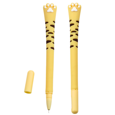 Długopis Żelowy Kocia Łapka Niebieski Tusz Zatyczka Paski Żółty 16,5cm
