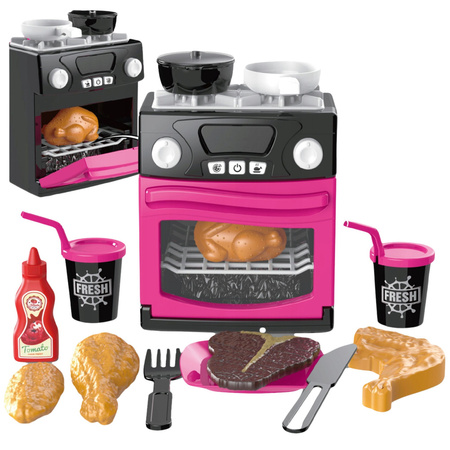 Kuchenka Zabawkowa Z Piekarnikiem Jedzenie Światła Dźwięki Różowa