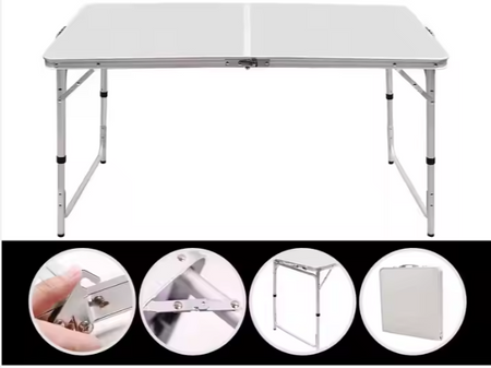 Stół Turystyczny Kempingowy Składany Regulowany Aluminiowy Biały 120x60cm