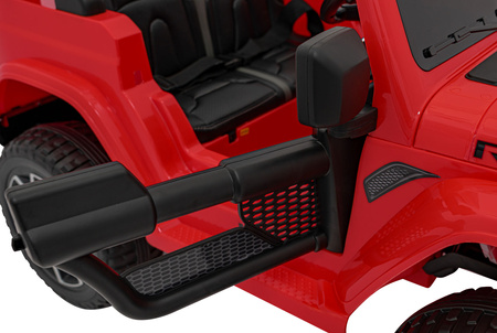 Jeep Wrangler Rubicon na akumulator dla dzieci Czerwony + Pilot + Radio MP3 LED + Koła EVA