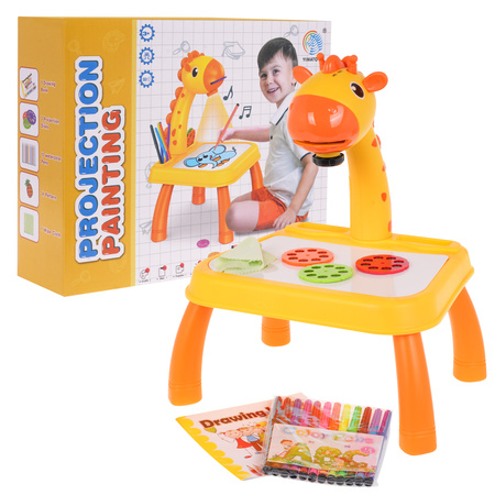 Interaktywny Projektor do Rysowania Żyrafa dla dzieci 3+ Stoli + Lampka nocna + 24 Obrazki + 12 Pisaków + Dźwięki Światła