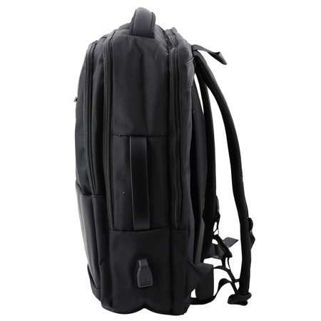 Plecak Miejski Biznesowy USB Pas Piersiowy Czarny 26L 45cm