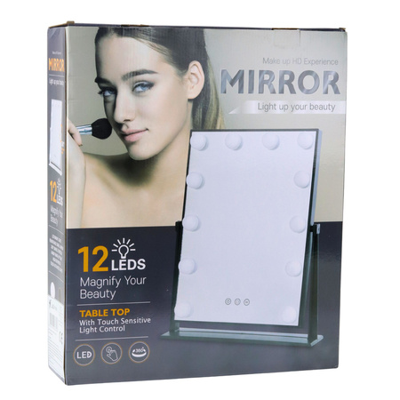 Lustro Hollywood Z Oświetleniem LED 12 Żarówek 3 Tryby Oświetlenia Białe