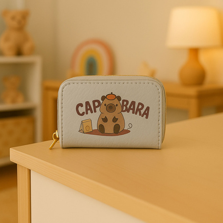 Portfel Dwukomorowy Przegrody na Karty Kapibara Biały 12,5 x 8,5cm