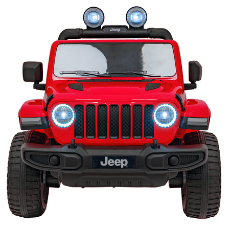 Jeep Wrangler Rubicon na akumulator dla dzieci Czerwony + Pilot + Radio MP3 LED + Koła EVA