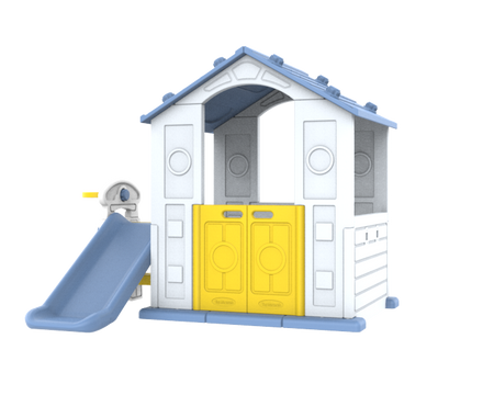 Domek Ogrodowy 3w1 dla dzieci Niebieski Dach + Zjeżdżalnia + Koszykówka