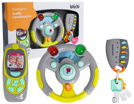 Interaktywny zestaw Kierowcy dla dzieci 3+ Kierownica + Pilot z kluczami + Telefon + Dźwięki Światła